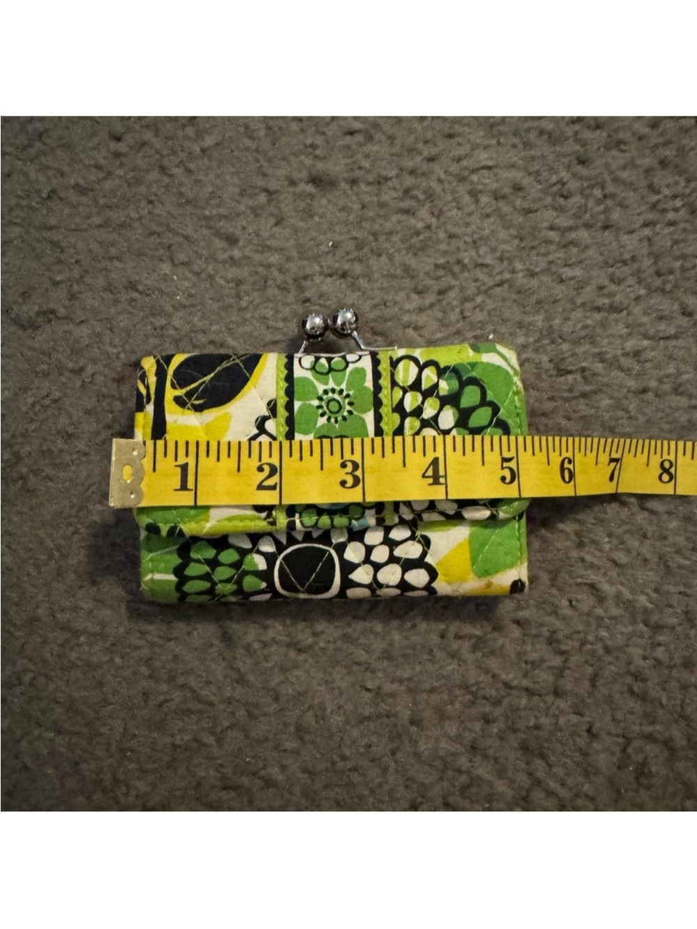 Vera Bradley Green Yellow Black Floral Quilted Coin Wallet - Picture 5 of 5